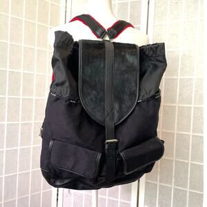 Gianfranco Ferre Nylon Backpack Leather Trim Foal Hair Flap Designer Italy Luxe